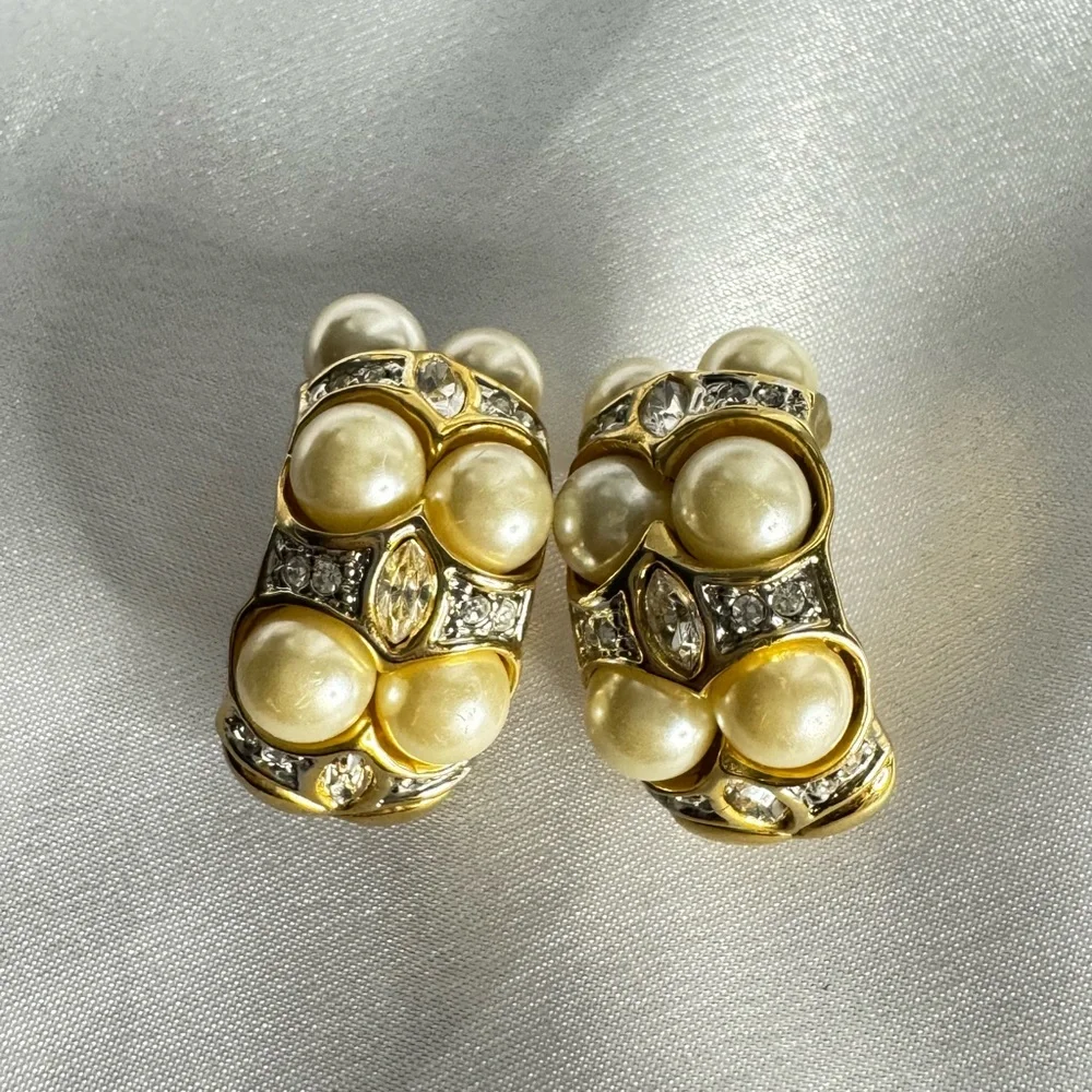 Vintage Gold Rhinestone Hoops - Picture 1 of 2